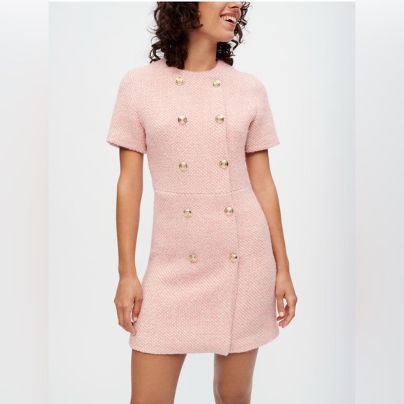 Maje Dresses & Skirts - Maje Pink Tweed Dress with Gold Accents